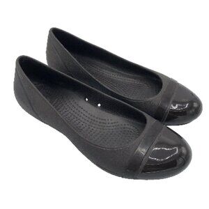 CROCS Gianna Alice Flats 7 Brown Slip On Comfort Shoe Cap Toe Shiny Work Flat